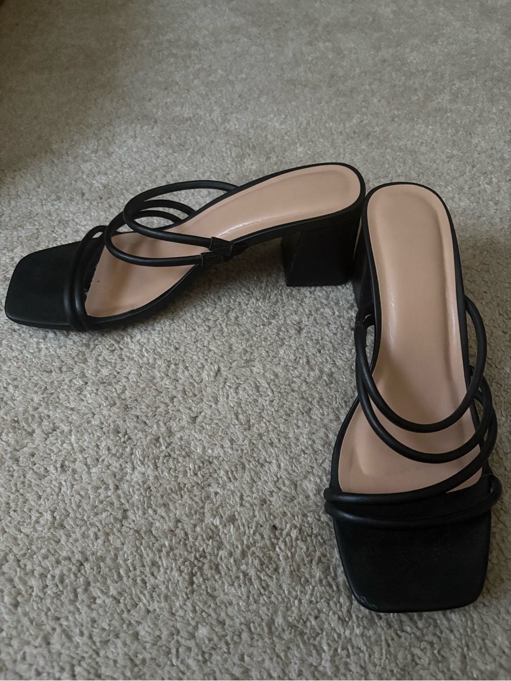 Black Strappy Block Heel Sandals - Women's
